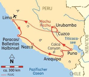 Übersichts-Karte Rundreise Peru